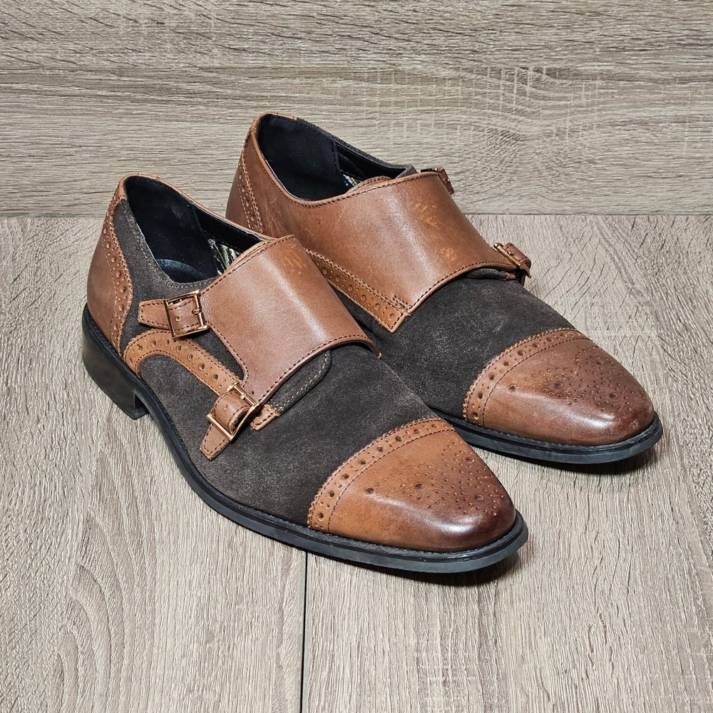 La‎ Milano Patina Collection Mens Double Monk Strap Leather Suede Shoes Brown 10